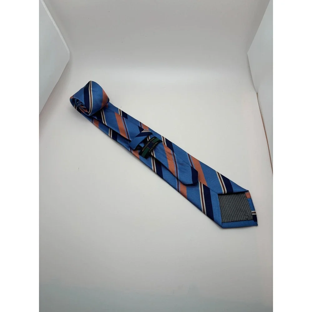 Alexander Julian Colours Mens Blue Orange Striped Polyester Necktie Hand Made